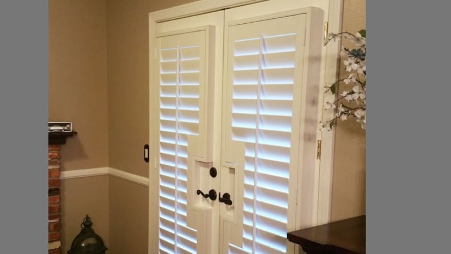 Plantation shutters on french doors